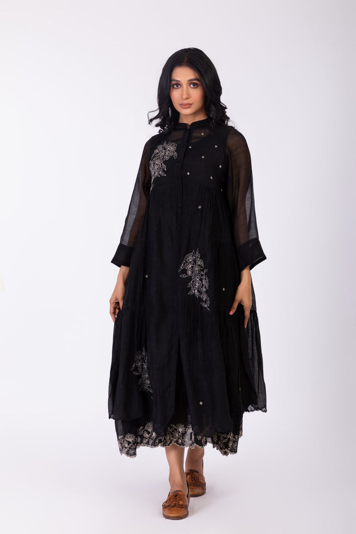 ROSETTE BLACK CHARCOAL INK JOSAPHINE DRESS