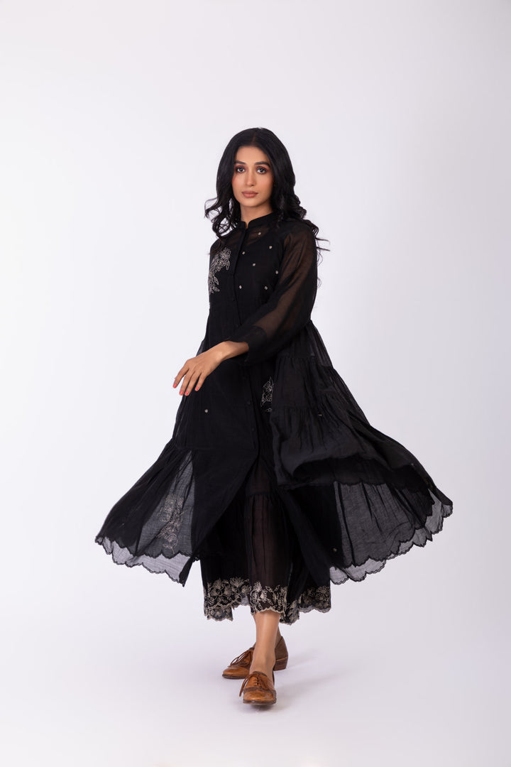 ROSETTE BLACK CHARCOAL INK JOSAPHINE DRESS