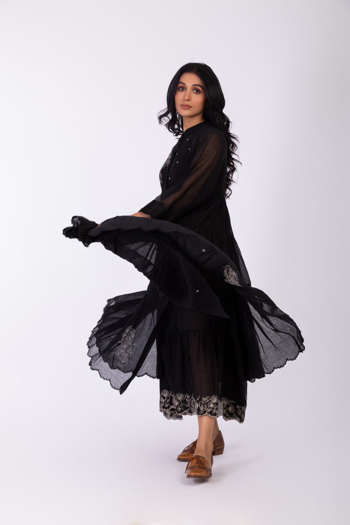 ROSETTE BLACK CHARCOAL INK JOSAPHINE DRESS