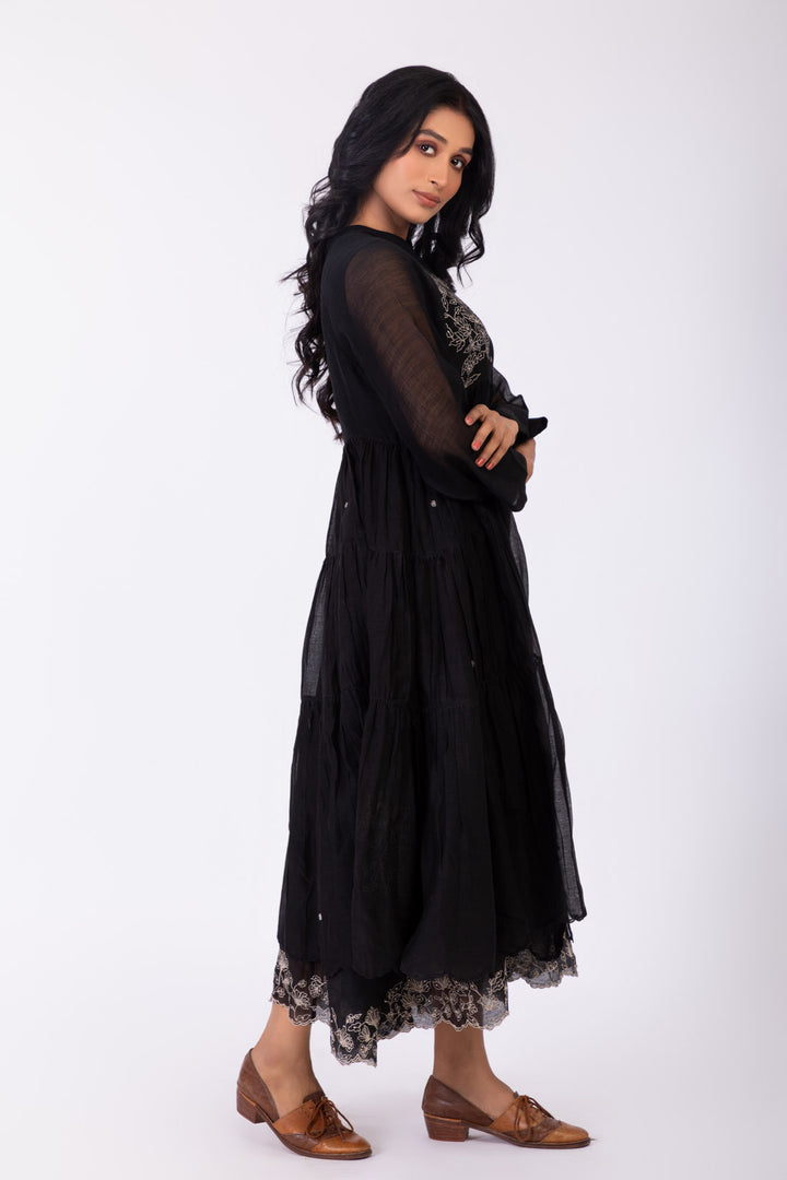 ROSETTE BLACK CHARCOAL INK JOSAPHINE DRESS