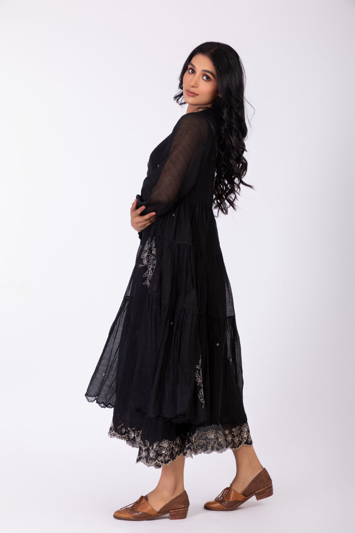 ROSETTE BLACK CHARCOAL INK JOSAPHINE DRESS