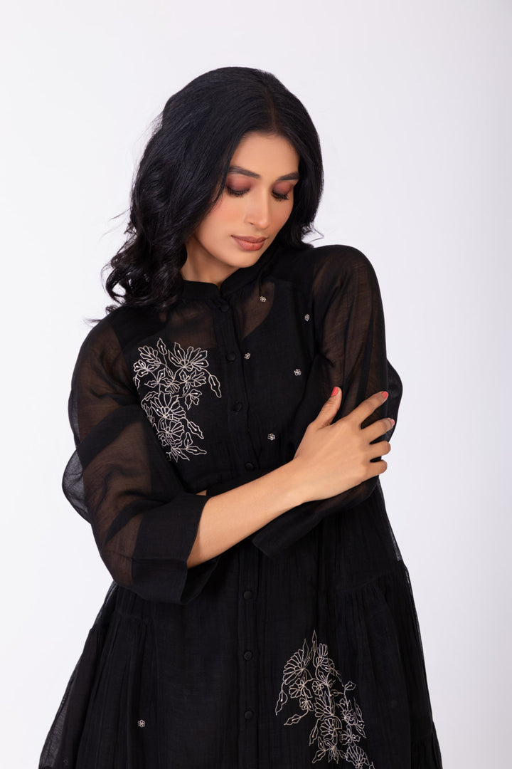 ROSETTE BLACK CHARCOAL INK JOSAPHINE DRESS