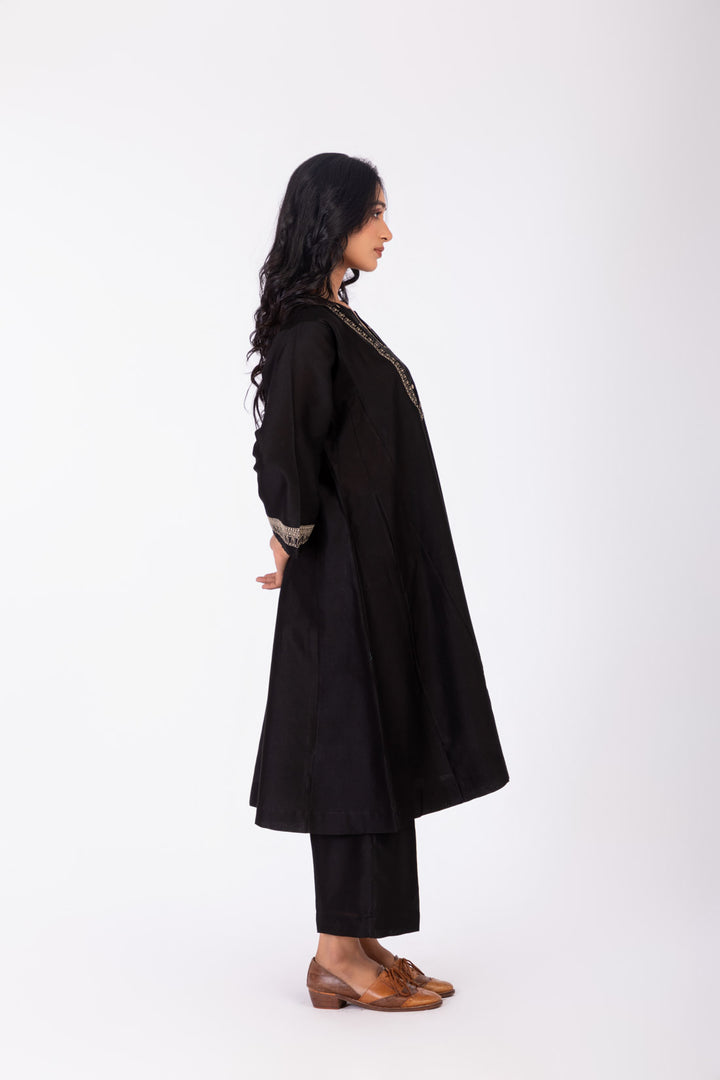 ROSETTE BLACK CHARCOAL INK GABA TUNIC SET
