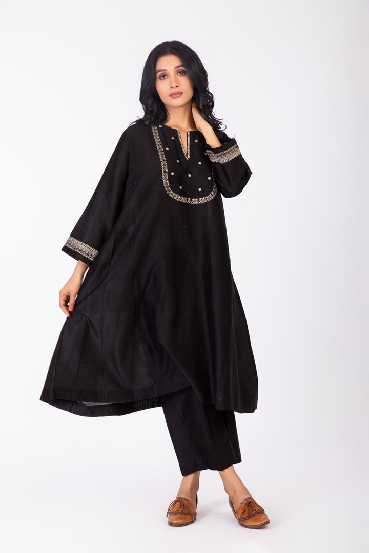 ROSETTE BLACK CHARCOAL INK GABA TUNIC SET