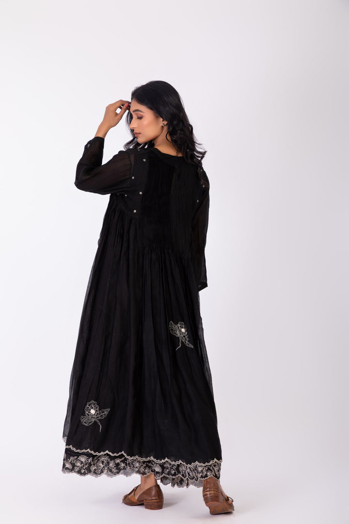 ROSETTE BLACK CHARCOAL INK MONOROE DRESS