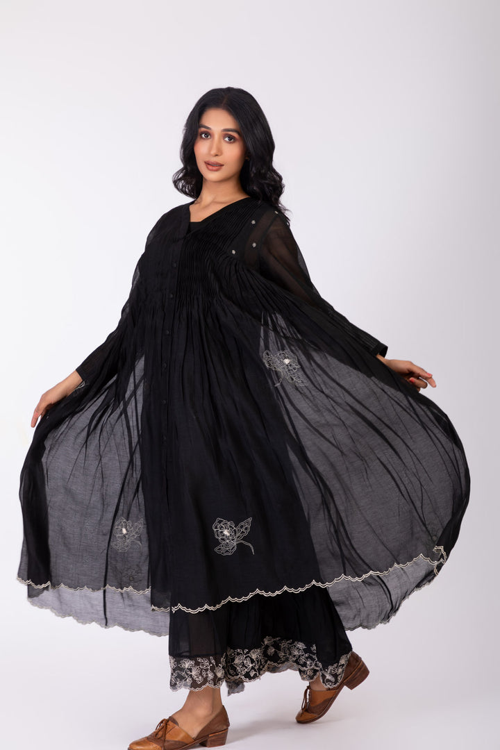 ROSETTE BLACK CHARCOAL INK MONOROE DRESS