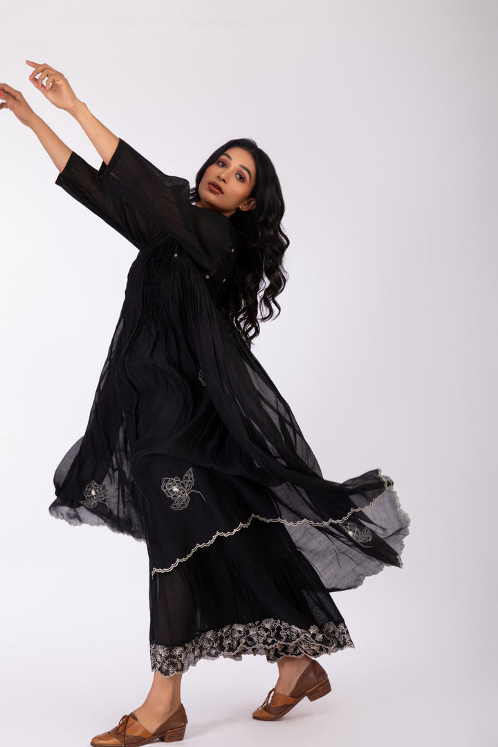 ROSETTE BLACK CHARCOAL INK MONOROE DRESS