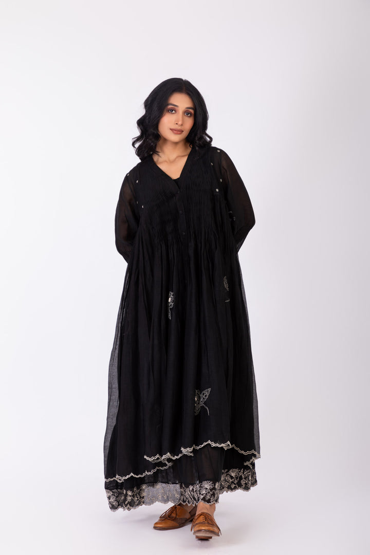 ROSETTE BLACK CHARCOAL INK MONOROE DRESS