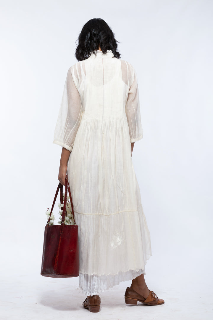 ROSE ECRU SHELLY SILK OVERLAY DRESS