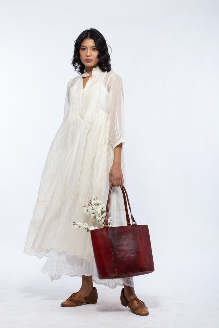 ROSE ECRU SHELLY SILK OVERLAY DRESS
