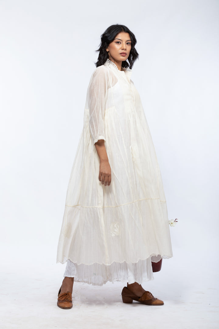 ROSE ECRU SHELLY SILK OVERLAY DRESS