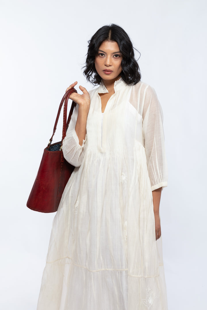 ROSE ECRU SHELLY SILK OVERLAY DRESS