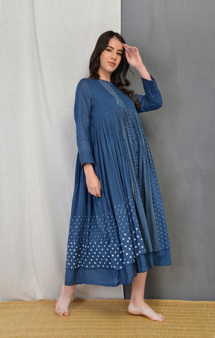 CLAIRE INDIGO PLEATED SUMMER DRESS