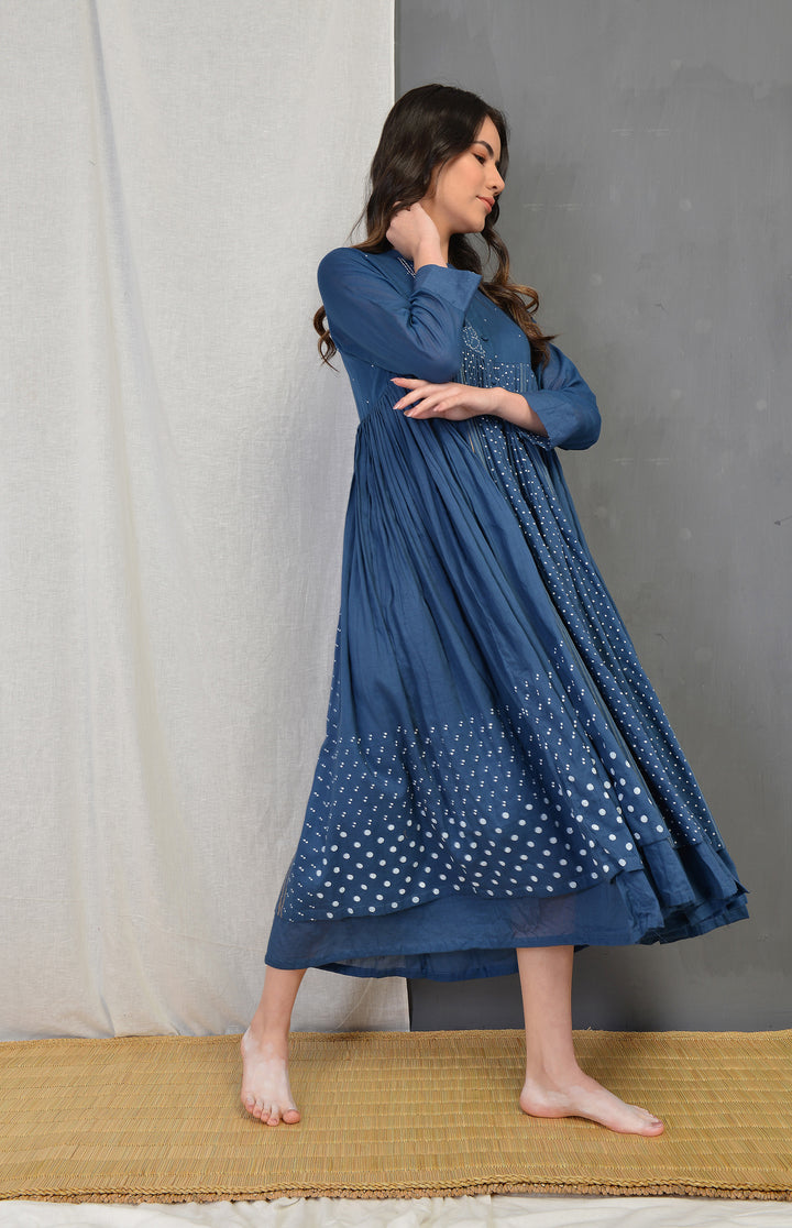 CLAIRE INDIGO PLEATED SUMMER DRESS