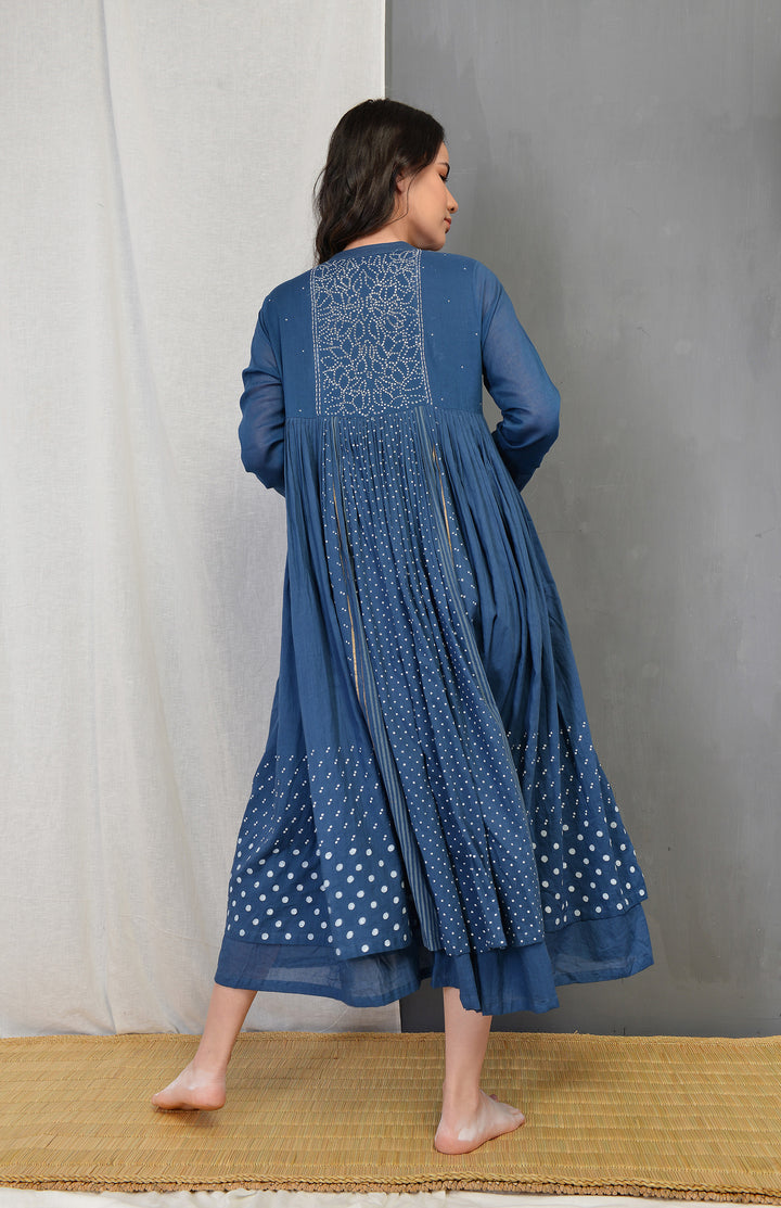 CLAIRE INDIGO PLEATED SUMMER DRESS