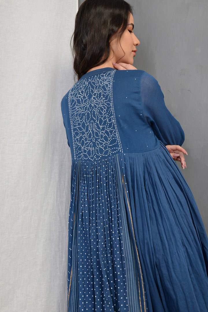 CLAIRE INDIGO PLEATED SUMMER DRESS