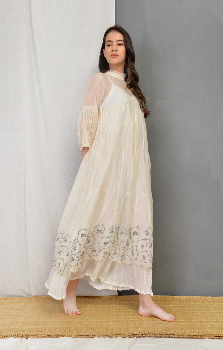ROSALINE ECRU SILK OVERLAY DRESS