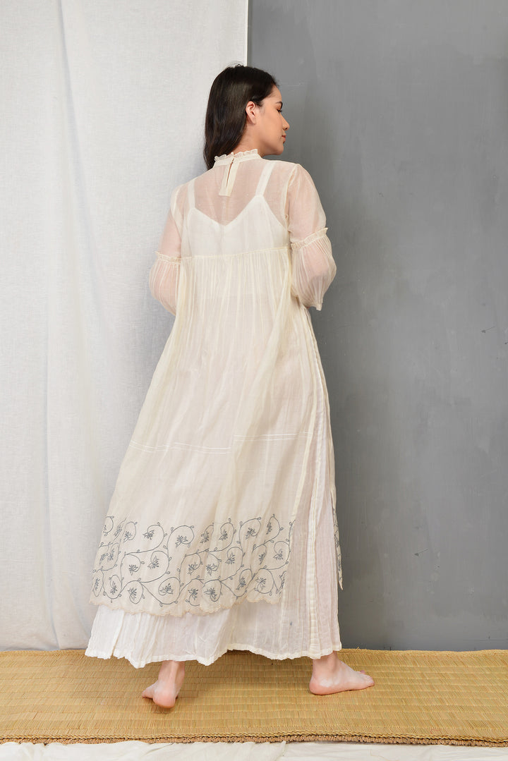 ROSALINE ECRU SILK OVERLAY DRESS