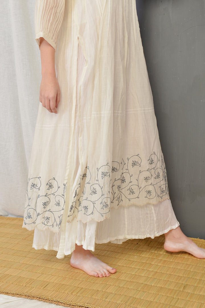 ROSALINE ECRU SILK OVERLAY DRESS
