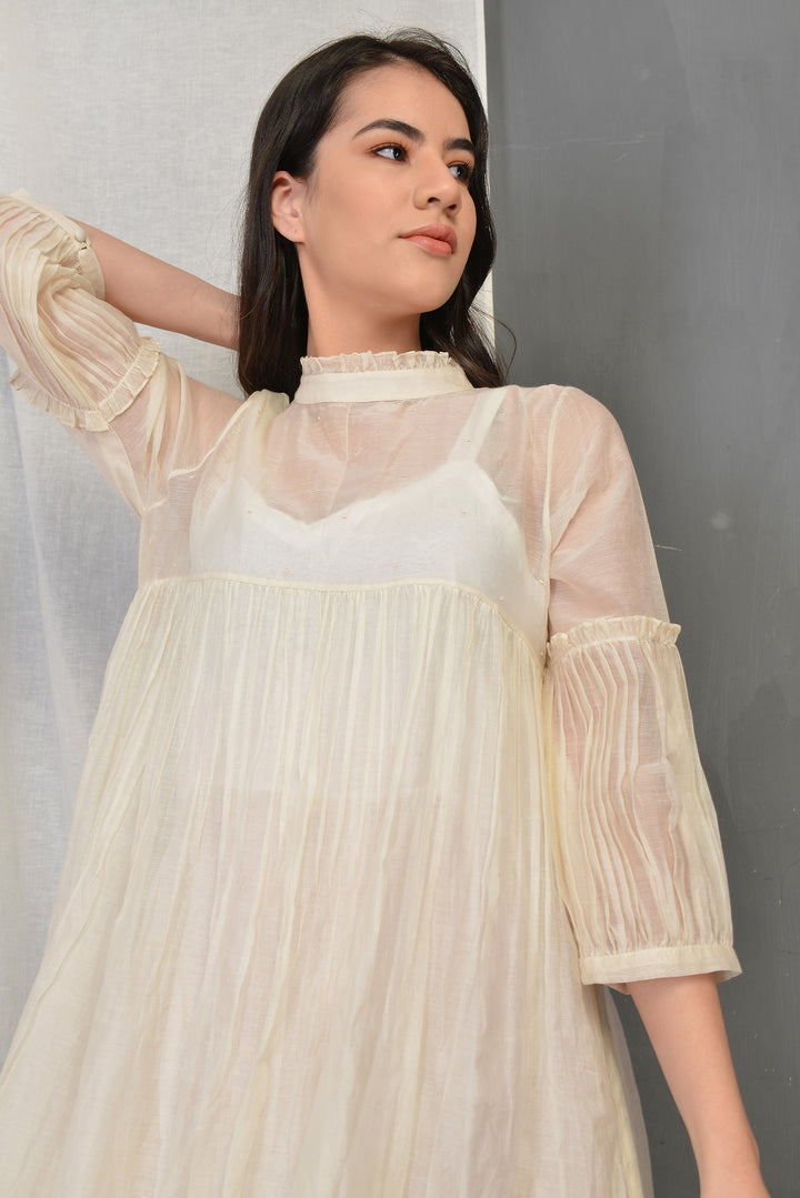 ROSALINE ECRU SILK OVERLAY DRESS