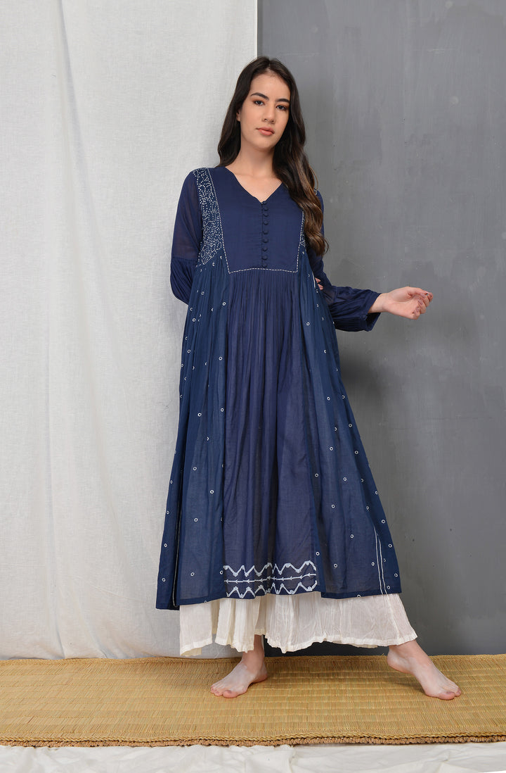 RENEE INDIGO OVERLAY PLEATED DRESS SET