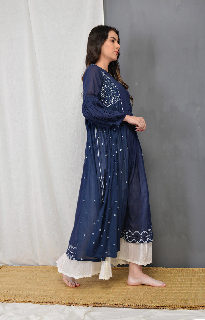 RENEE INDIGO OVERLAY PLEATED DRESS SET