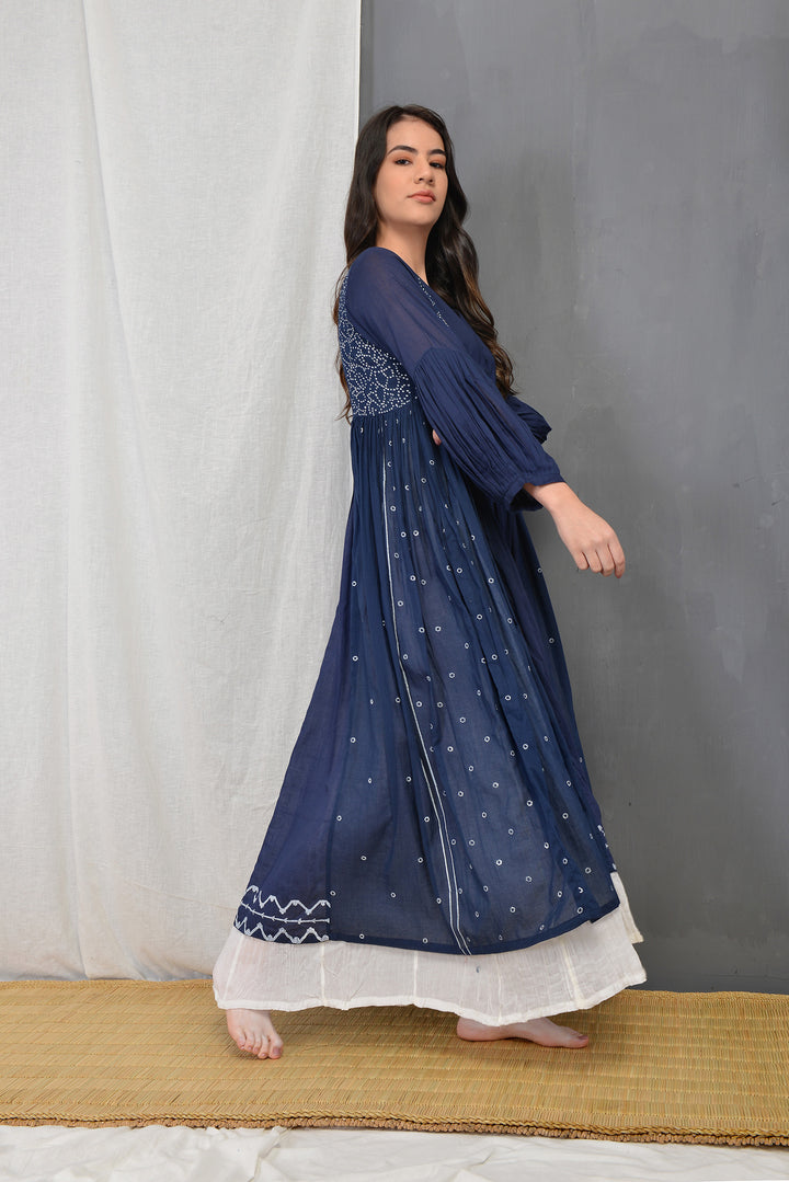 RENEE INDIGO OVERLAY PLEATED DRESS SET