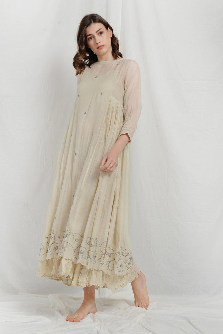 NORA  SILK PLEATED OVERLAY DRESS