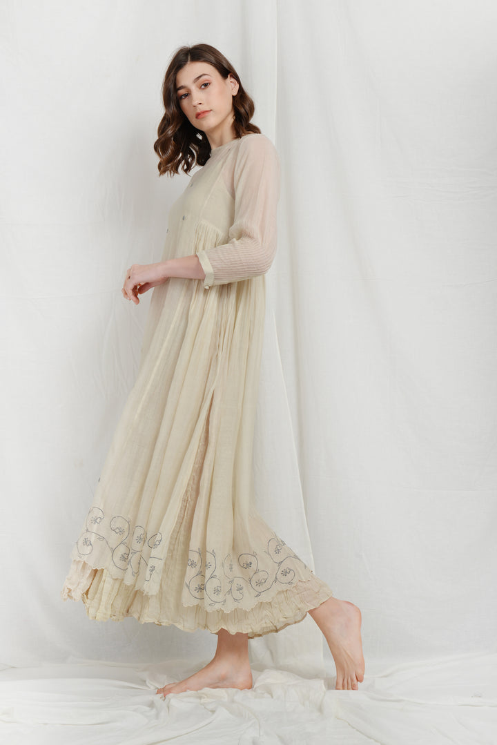 NORA  SILK PLEATED OVERLAY DRESS