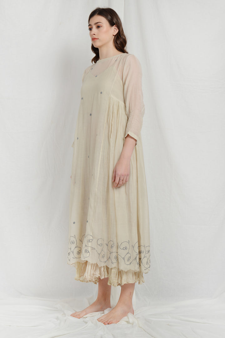 NORA  SILK PLEATED OVERLAY DRESS
