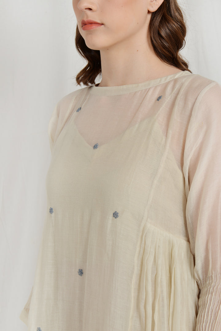 NORA  SILK PLEATED OVERLAY DRESS