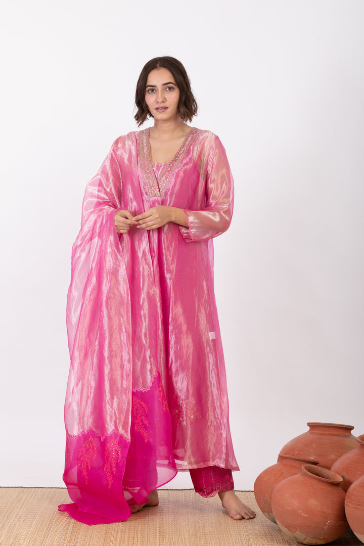 CHAMPA GULAAL TISSUE SILK KURTA SET