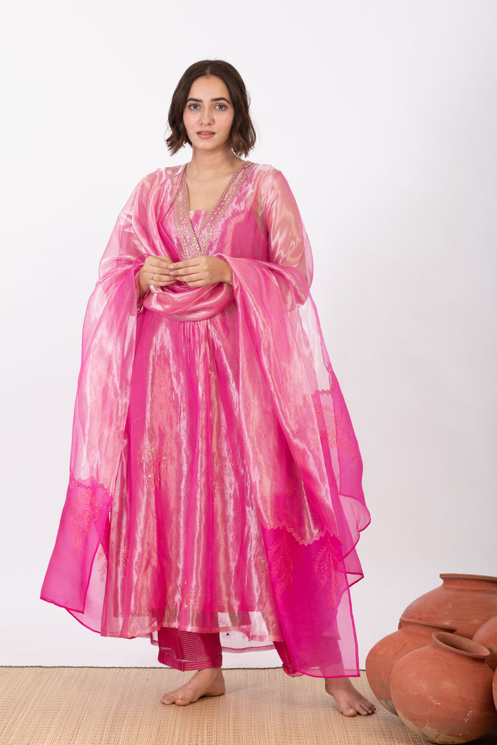 CHAMPA GULAAL TISSUE SILK KURTA SET