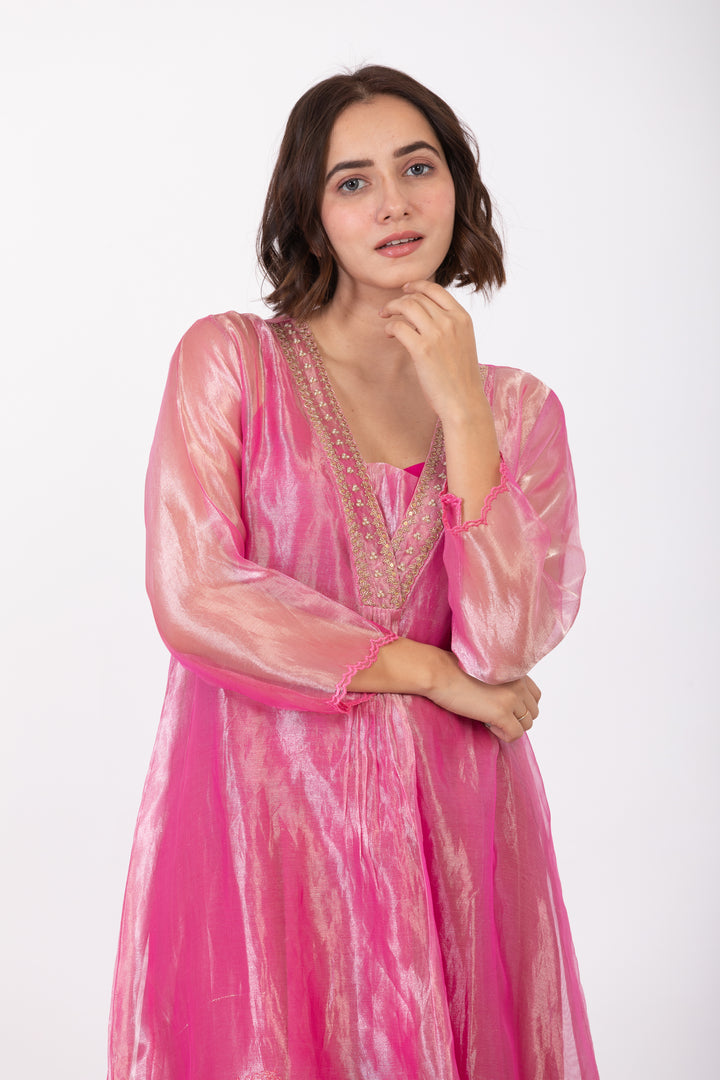 CHAMPA GULAAL TISSUE SILK KURTA SET
