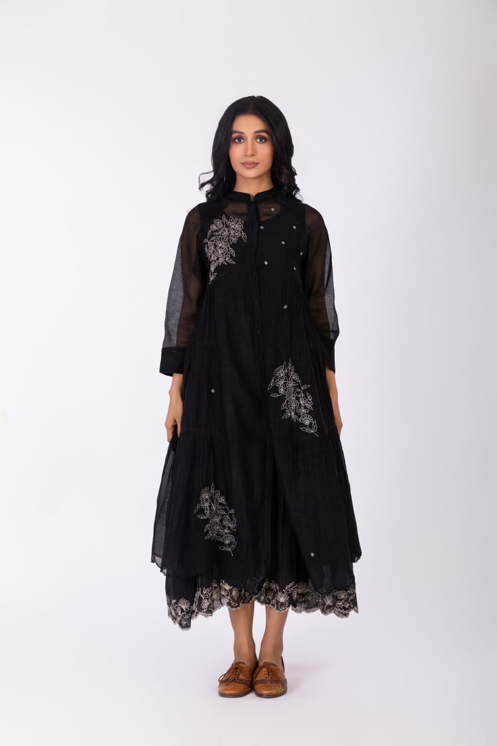 ROSETTE BLACK CHARCOAL INK JOSAPHINE DRESS