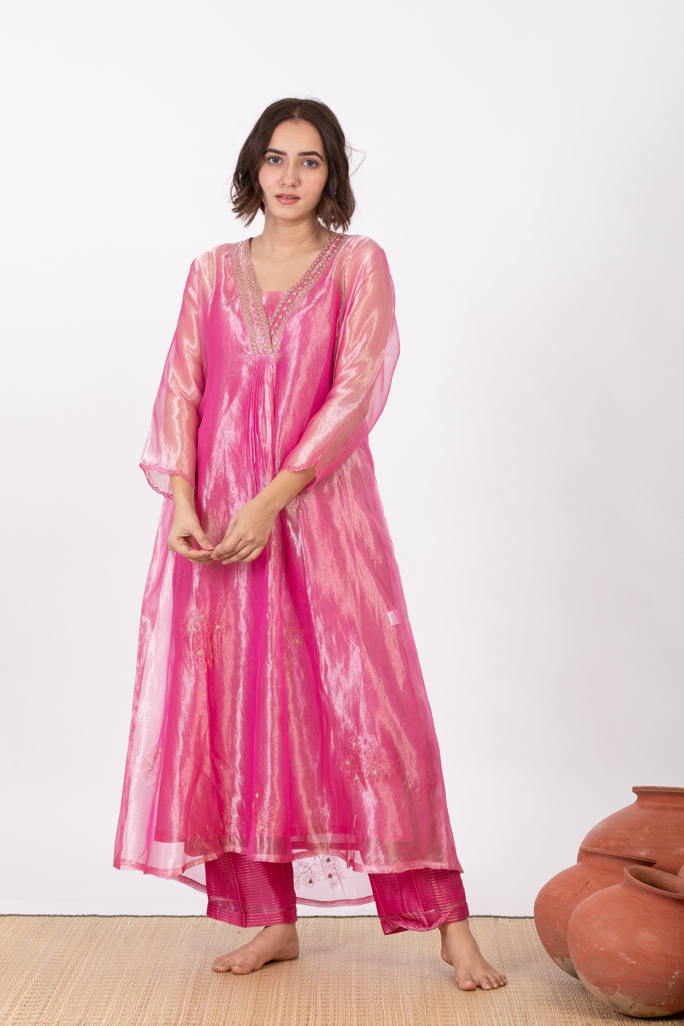 CHAMPA GULAAL TISSUE SILK KURTA SET